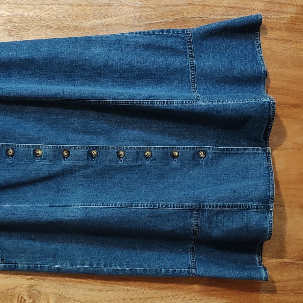 90s Vintage Orvis Denim Skirt Button Front Flared Hem Belt Loops 100% Cotton 14 - Picture 3 of 10